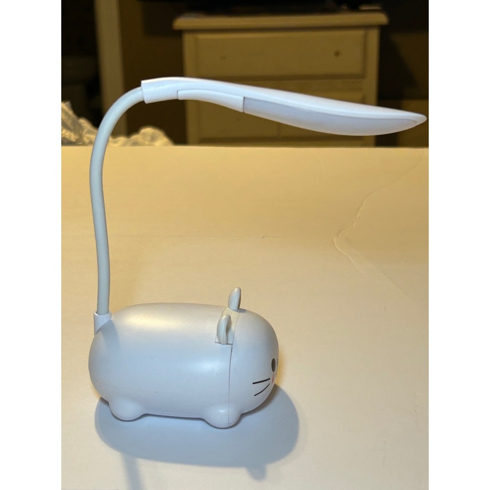 Cute White Cat LED Desk Lamp Rechargeable Flexible Gooseneck Kids Night Light - Picture 2 of 5